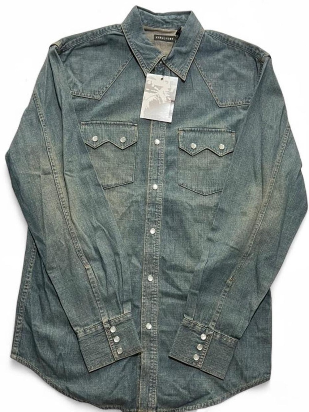 Mens Structure Vintage Pearl Snap Denim Shirt size Small